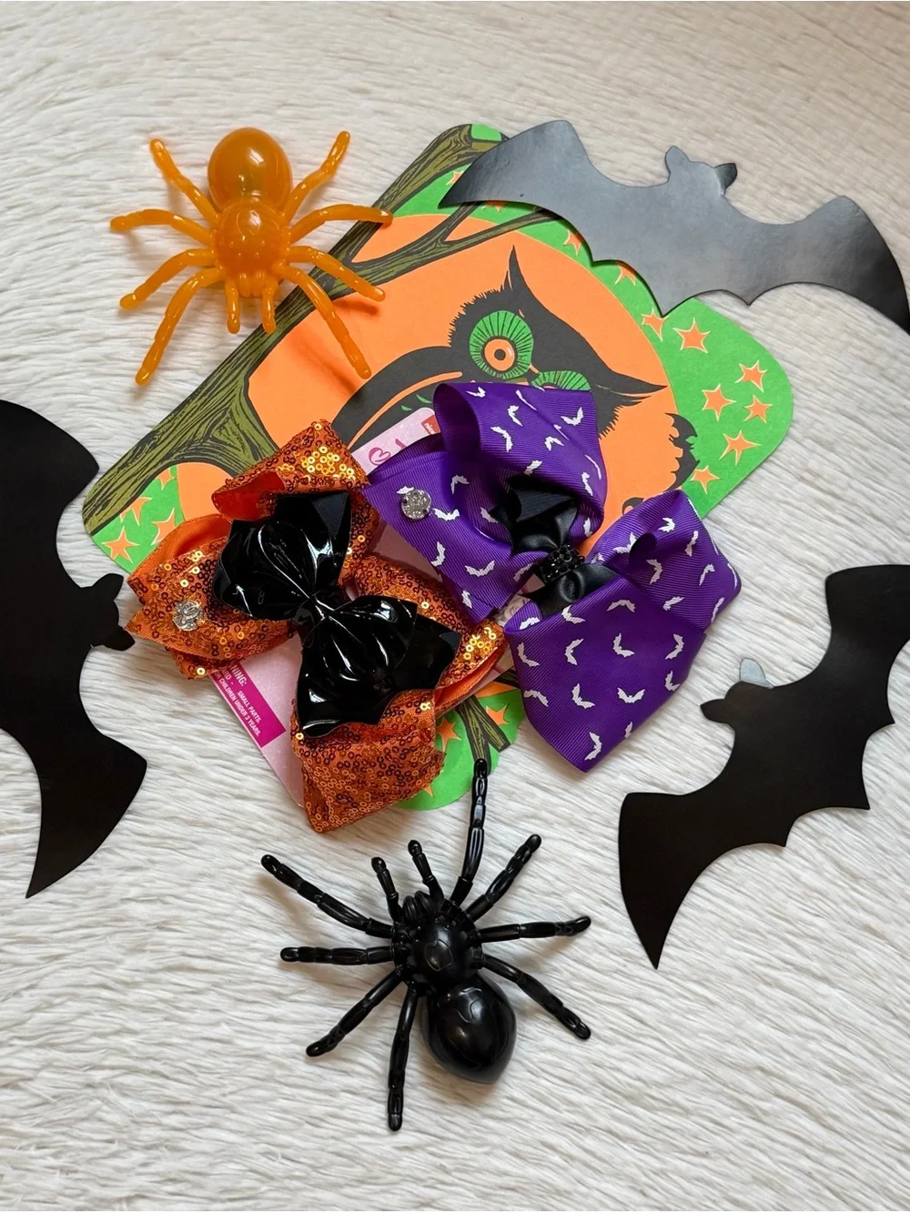 JoJo Siwa spooky Halloween style orange sequin & Purple Bat Hair Bows